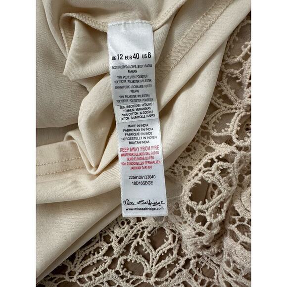 Miss Selfridge Womens Cream Lace Lined Lightweight Babydoll Dress Size 8 - Picture 11 of 12